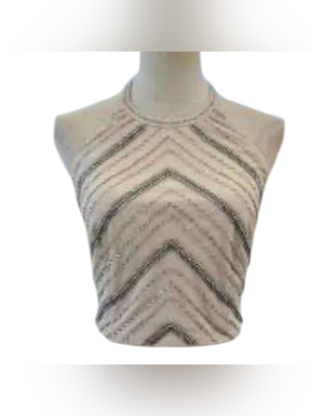 Aidan by Aidan Mattox Cream Chevron Halter Crop Top - Picture 11 of 11